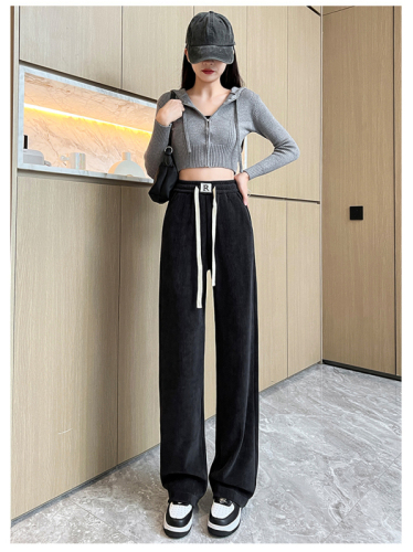 Actual shot of new autumn and winter chenille thickened elastic narrow wide-leg pants high-waisted loose wide-leg pants