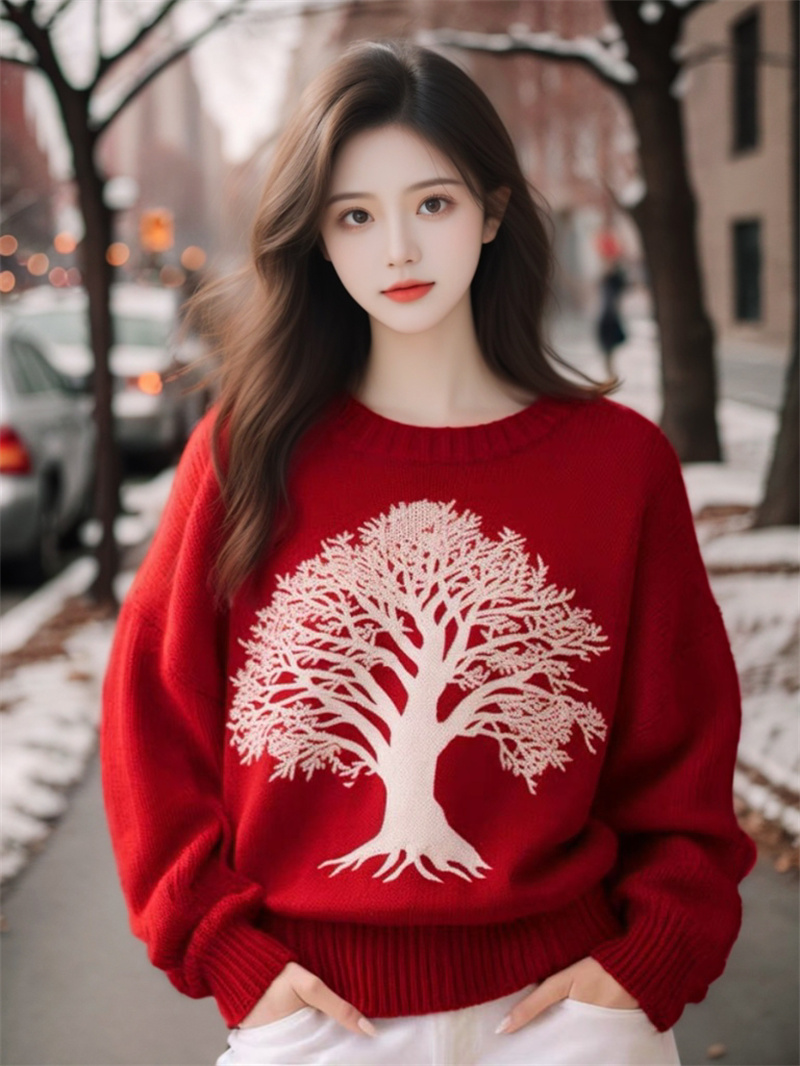 2023 First Picture Autumn and Winter Knitted Sweater Korean Dongdaemun Internet Celebrity Same Style GLYP Christmas Tree New Year Red Sweater Women