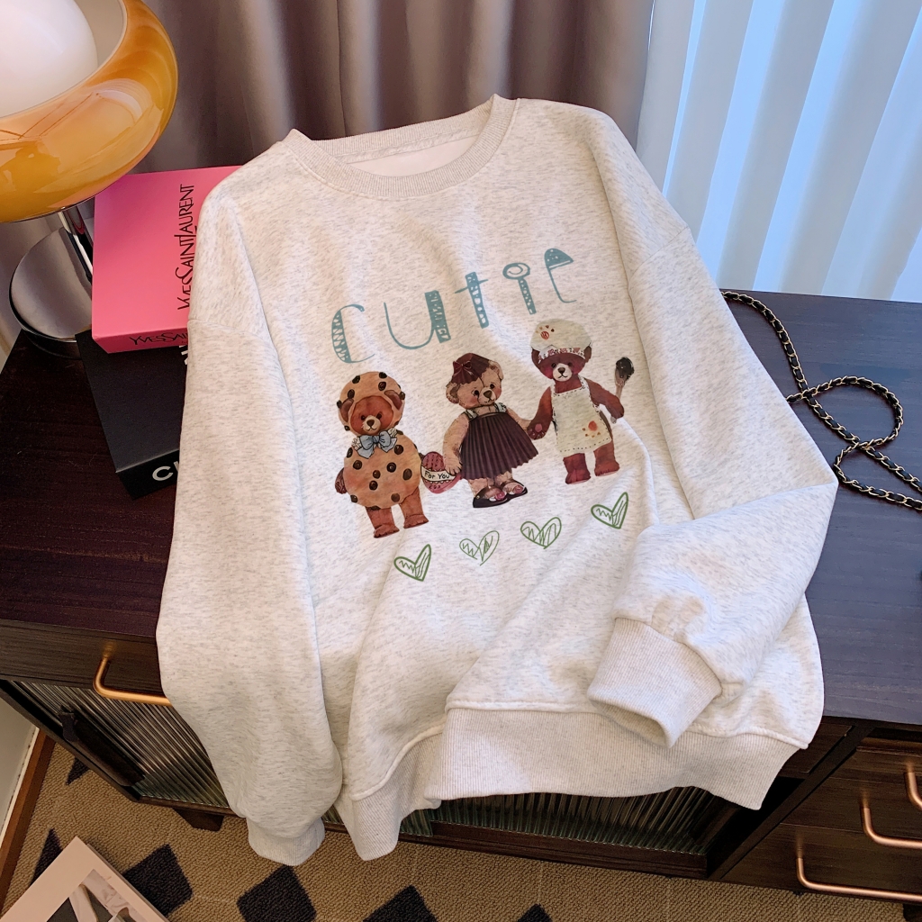 Actual shot of Huamian Thin 310g/Fleece 410g Autumn and Winter Sweater Women's Printed Large Size Women's Wear