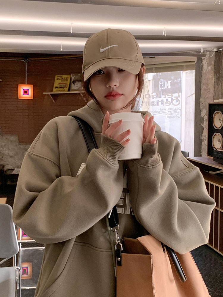 400 grams Chinese cotton composite silver fox velvet hooded sweatshirt women's lazy style oversize jacket