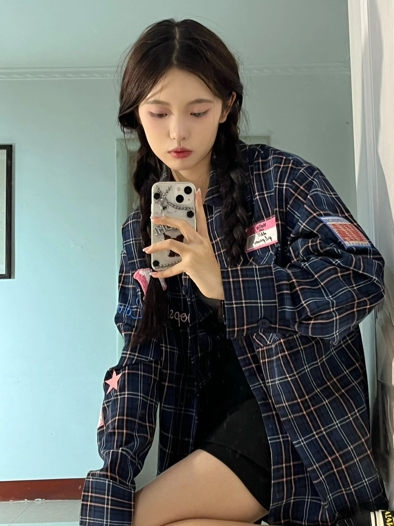 Original quality plaid shirt jacket for women loose retro vintage American design cardigan shirt ins trend
