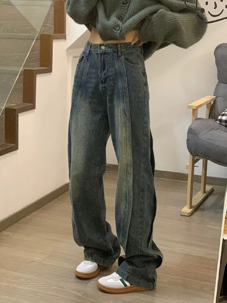 High-waisted narrow wide-leg jeans for women straight-leg drape 2023 autumn and winter new slim niche design jeans