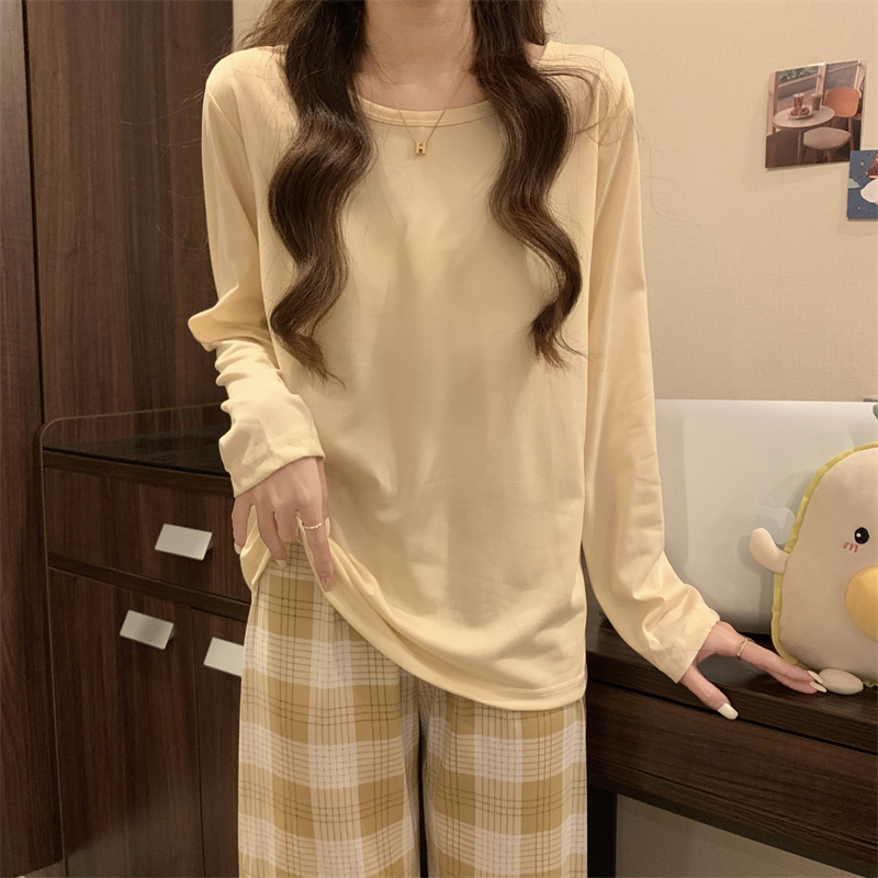 實拍 新款韓版甜美簡約睡衣寬鬆慵懶風外穿家居服長袖套裝