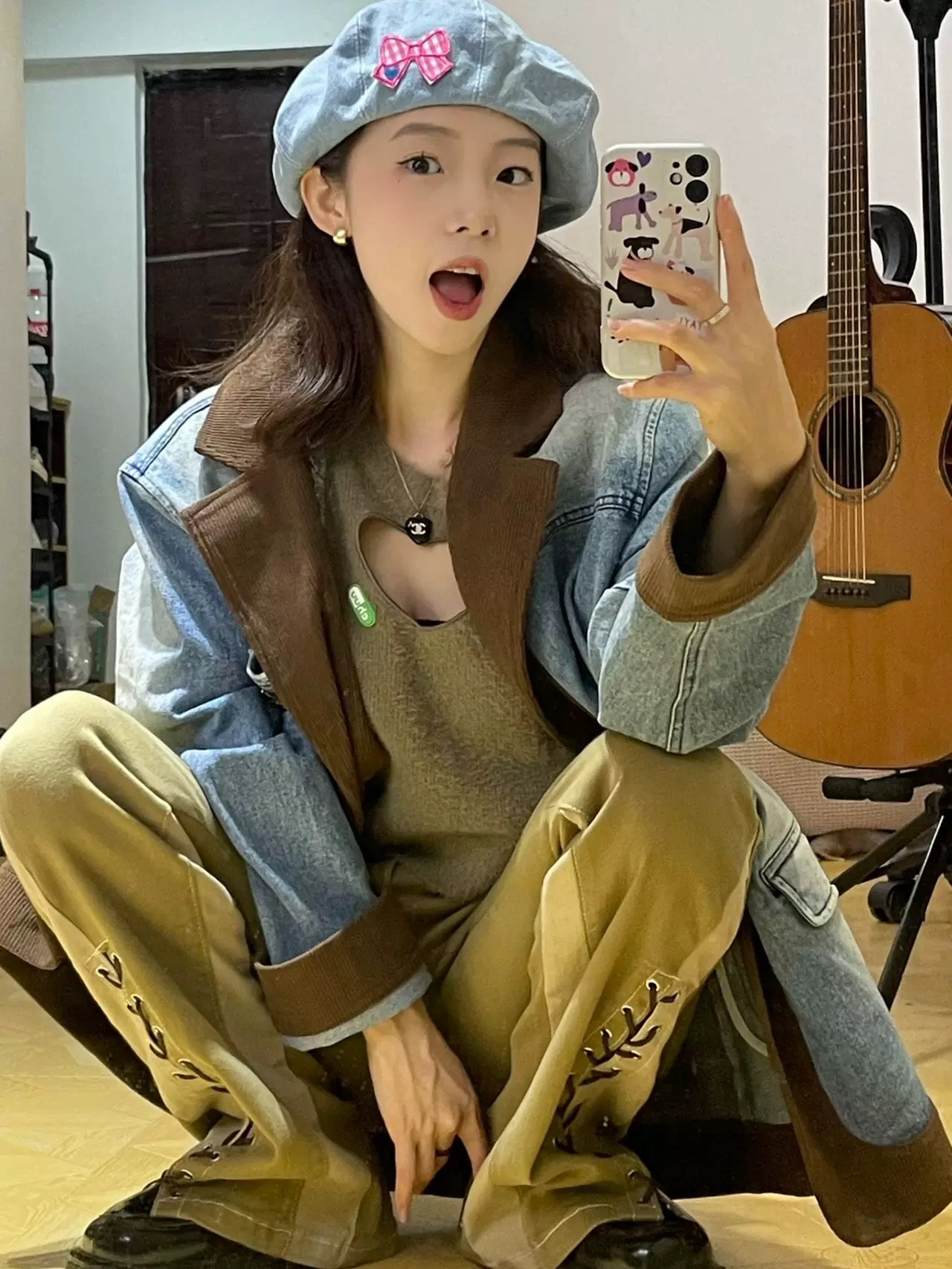 牛仔西裝外套女春季港風復古水洗做舊燈芯絨拼接寬鬆百搭西服上衣