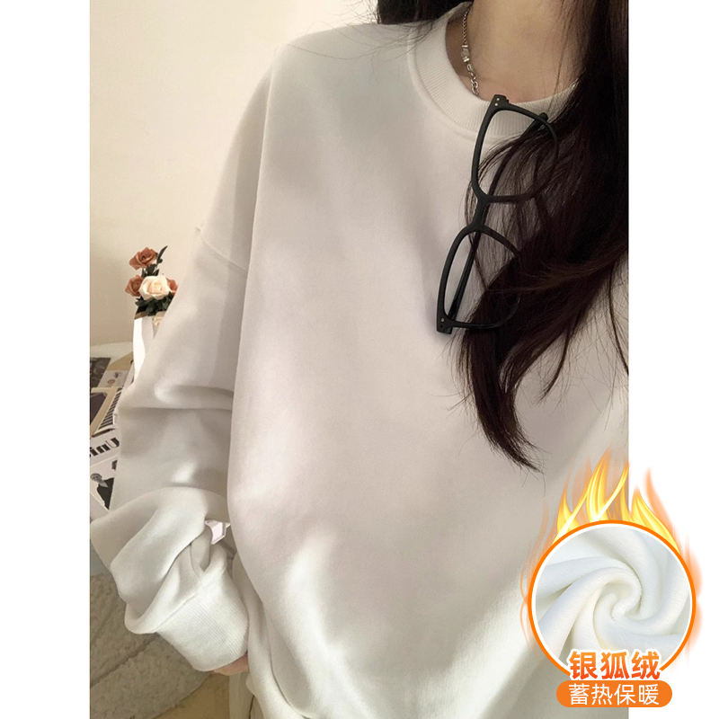 Chinese cotton composite silver fox velvet new autumn and winter round neck sweatshirt for women