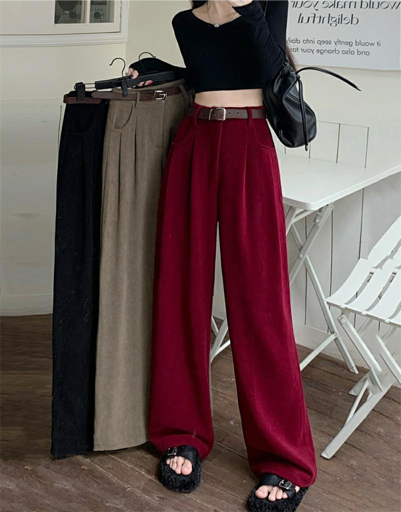Wide-leg pants for women in autumn and winter, high-end drape, loose straight legs, slim casual velvet suit pants