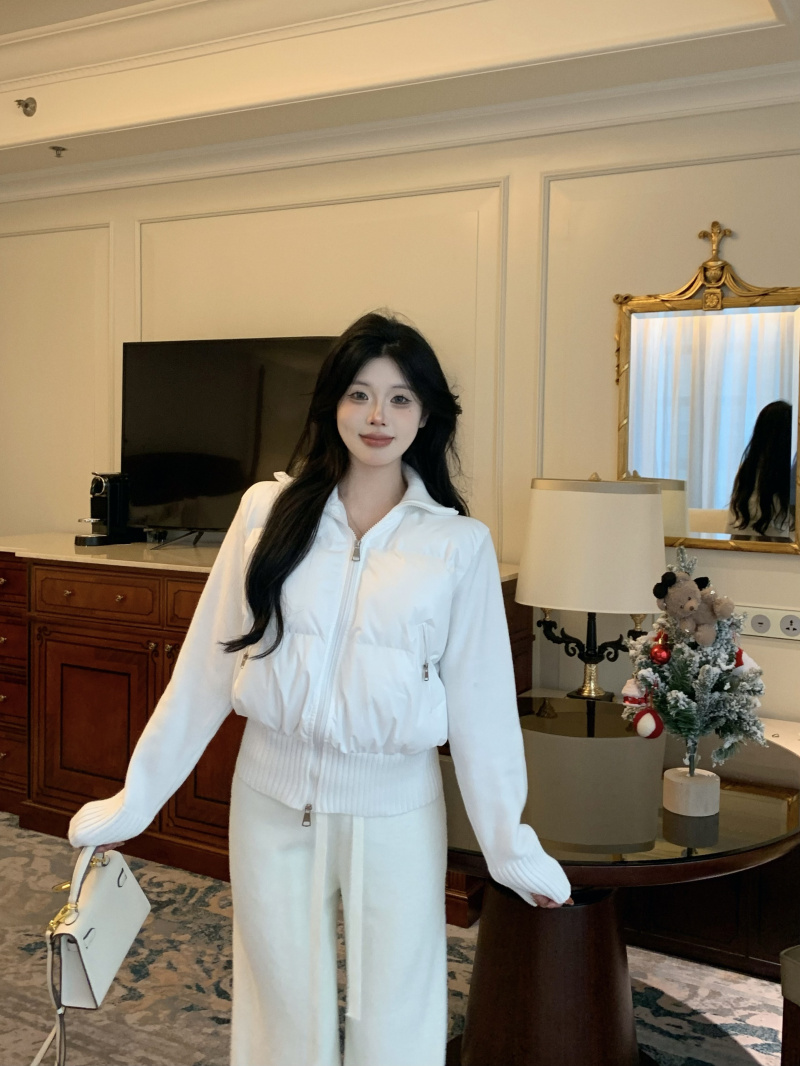 實拍~白色拼接袖子棉服女冬季新款外套