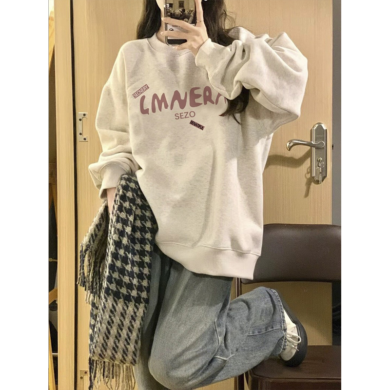 2023新款華棉複合薄款310克/加絨410克 秋冬裝衛衣女印花寬鬆大碼