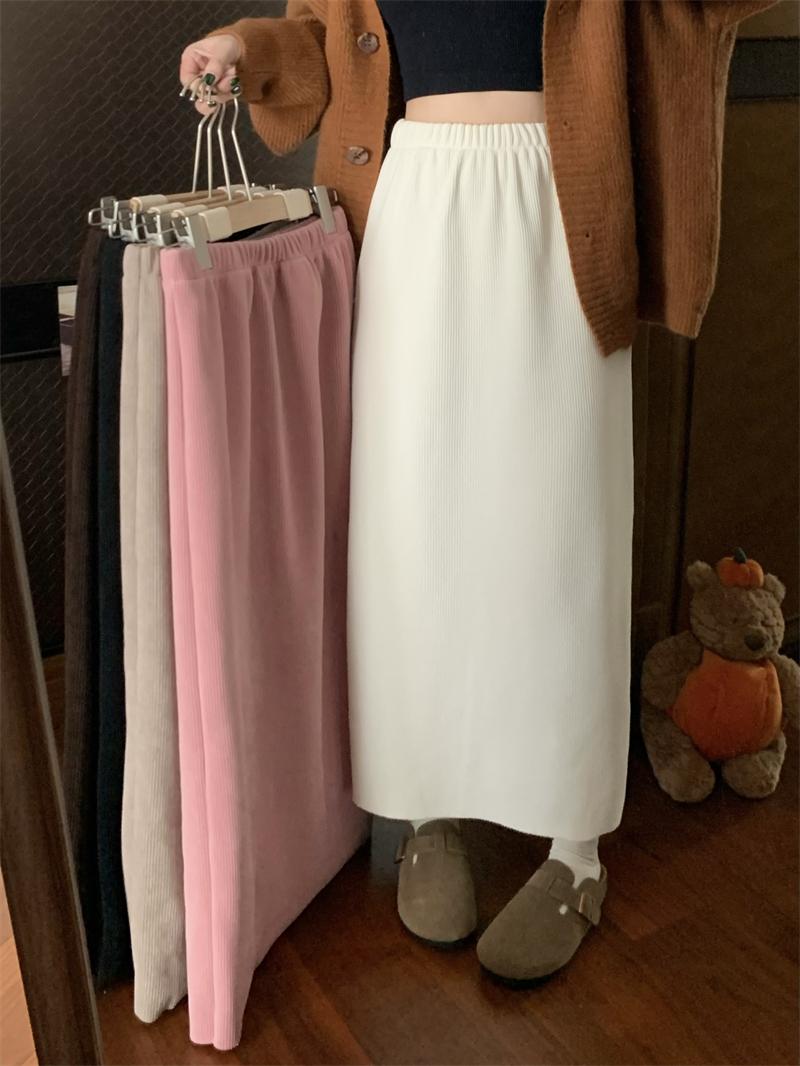 Real shot of BABY velvet thickened autumn and winter warm mid-length skirt with slits and versatile straight A-line skirt