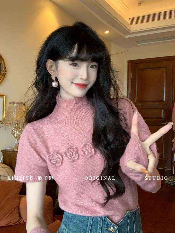 欣子野草莓雪絨秋氣質ins圓領港風溫柔韓版慵懶女毛衣