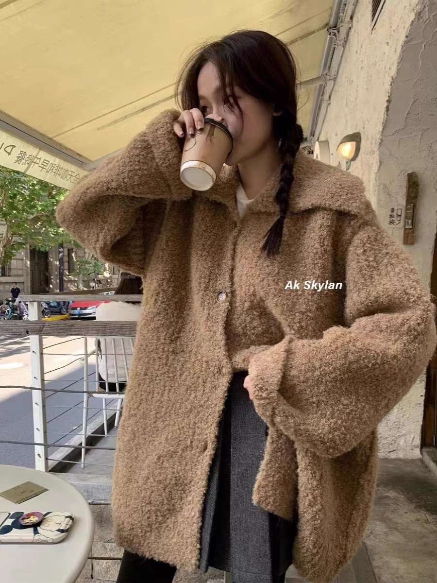 AK skylan furry lapel sweater autumn loose slimming warm sweater jacket 10297