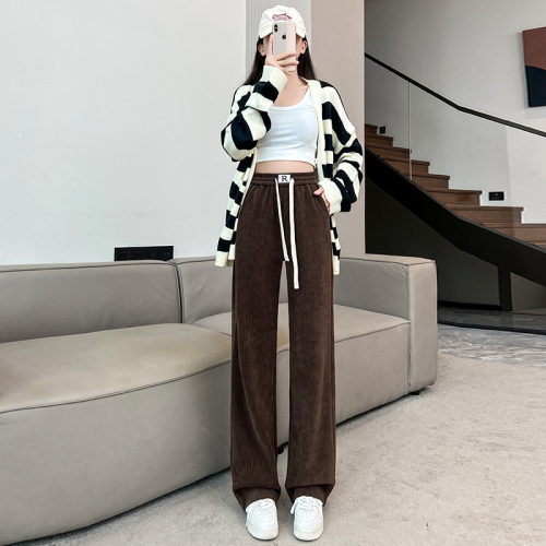 Actual shot of new autumn and winter chenille thickened elastic narrow wide-leg pants high-waisted loose wide-leg pants