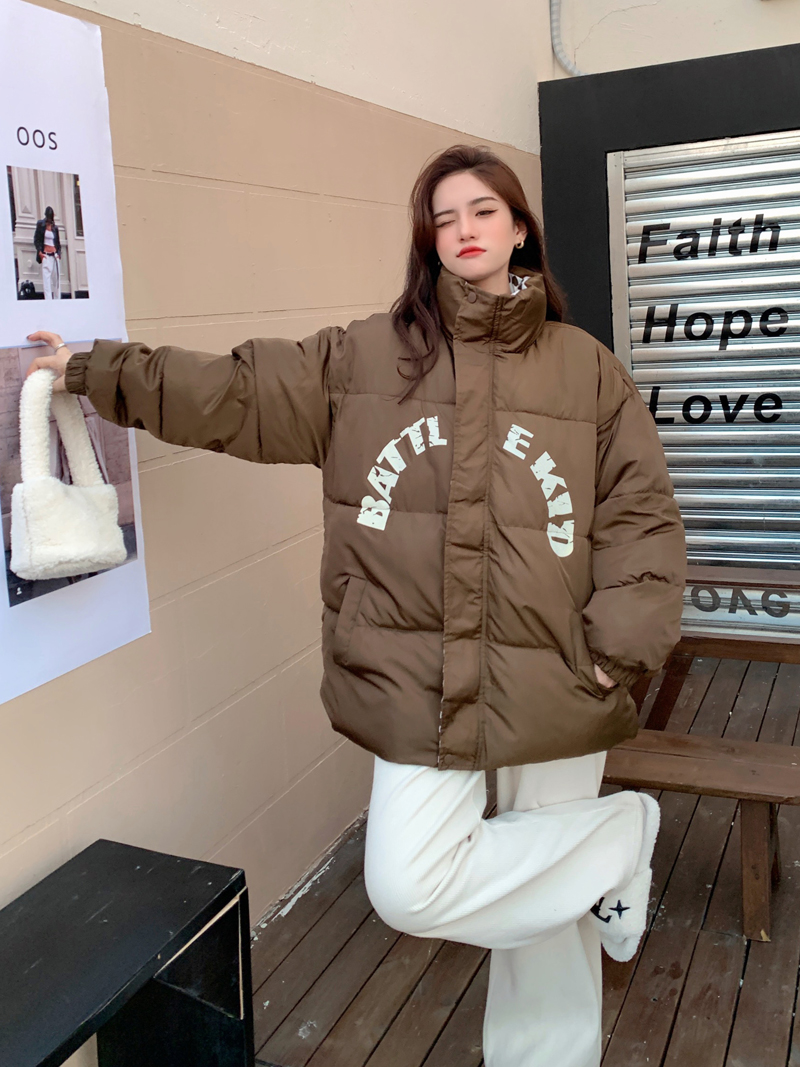 Real shot of Maillard letter print design niche loose thickened cotton jacket top
