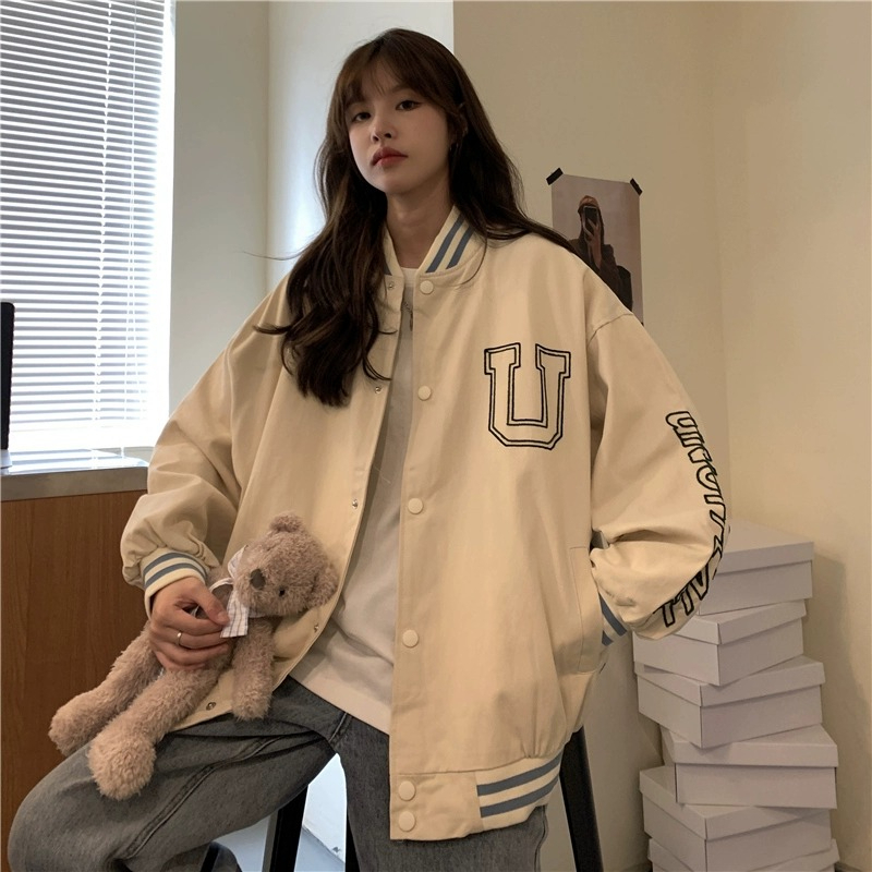 American retro vitage baseball uniform for women retro checkerboard hip-hop loose trendy brand spring and autumn jacket