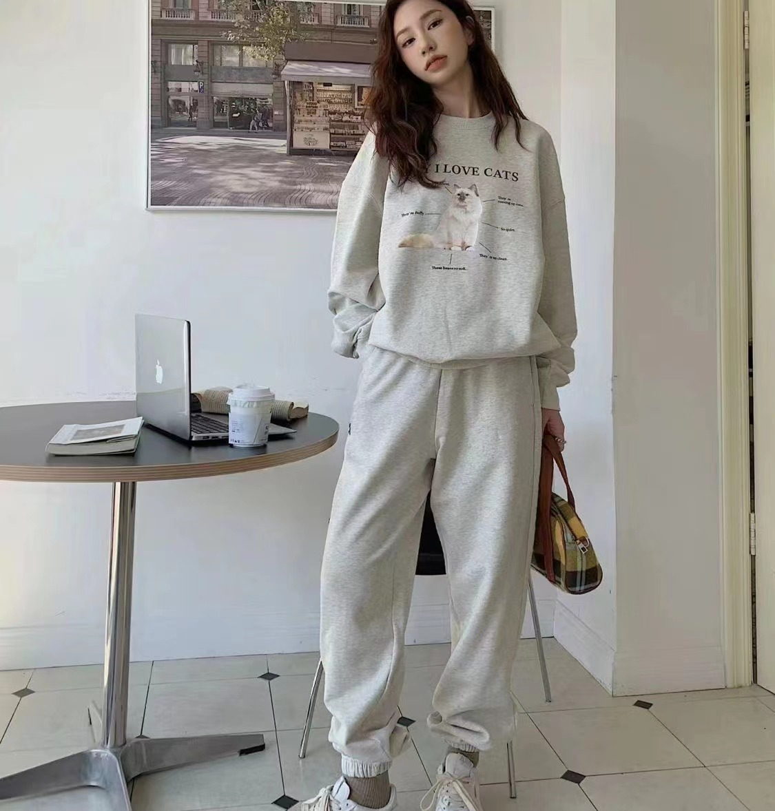 運動服套裝女秋冬寬鬆加絨加厚穿搭一整套跑步衛衣休閒兩件套