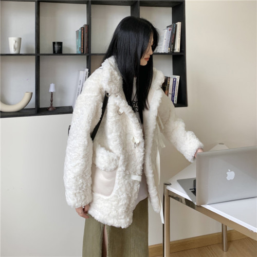 Actual shot of new winter Korean style fashionable thickened warm lamb wool jacket loose for women