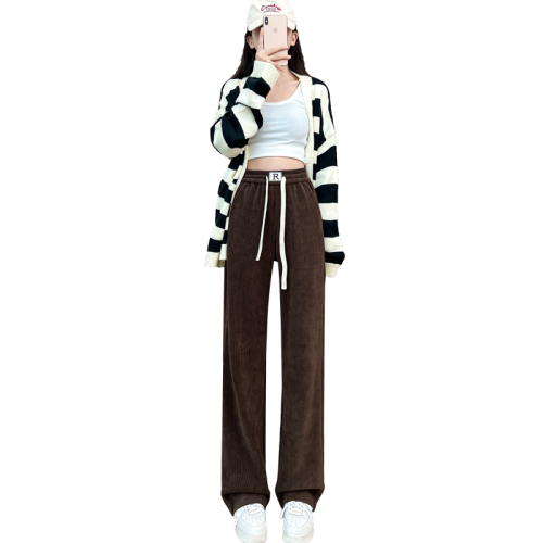 Actual shot of new autumn and winter chenille thickened elastic narrow wide-leg pants high-waisted loose wide-leg pants