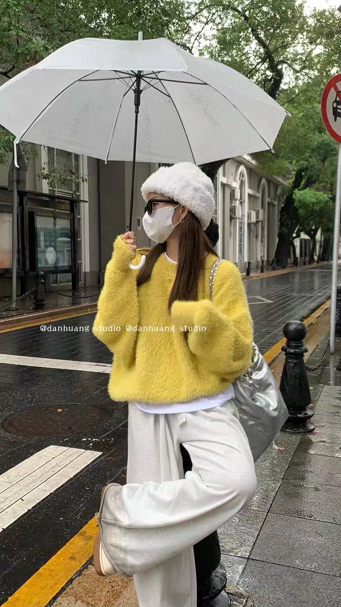 蛋黃studio軟糯糯毛衣女2023秋冬新款慵懶風保暖水貂絨針織衫上衣