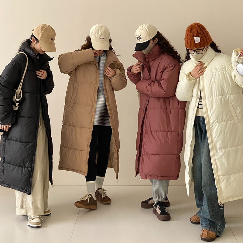 Actual shot of new winter Korean style loose stand collar cotton coat long zipper cardigan jacket for women