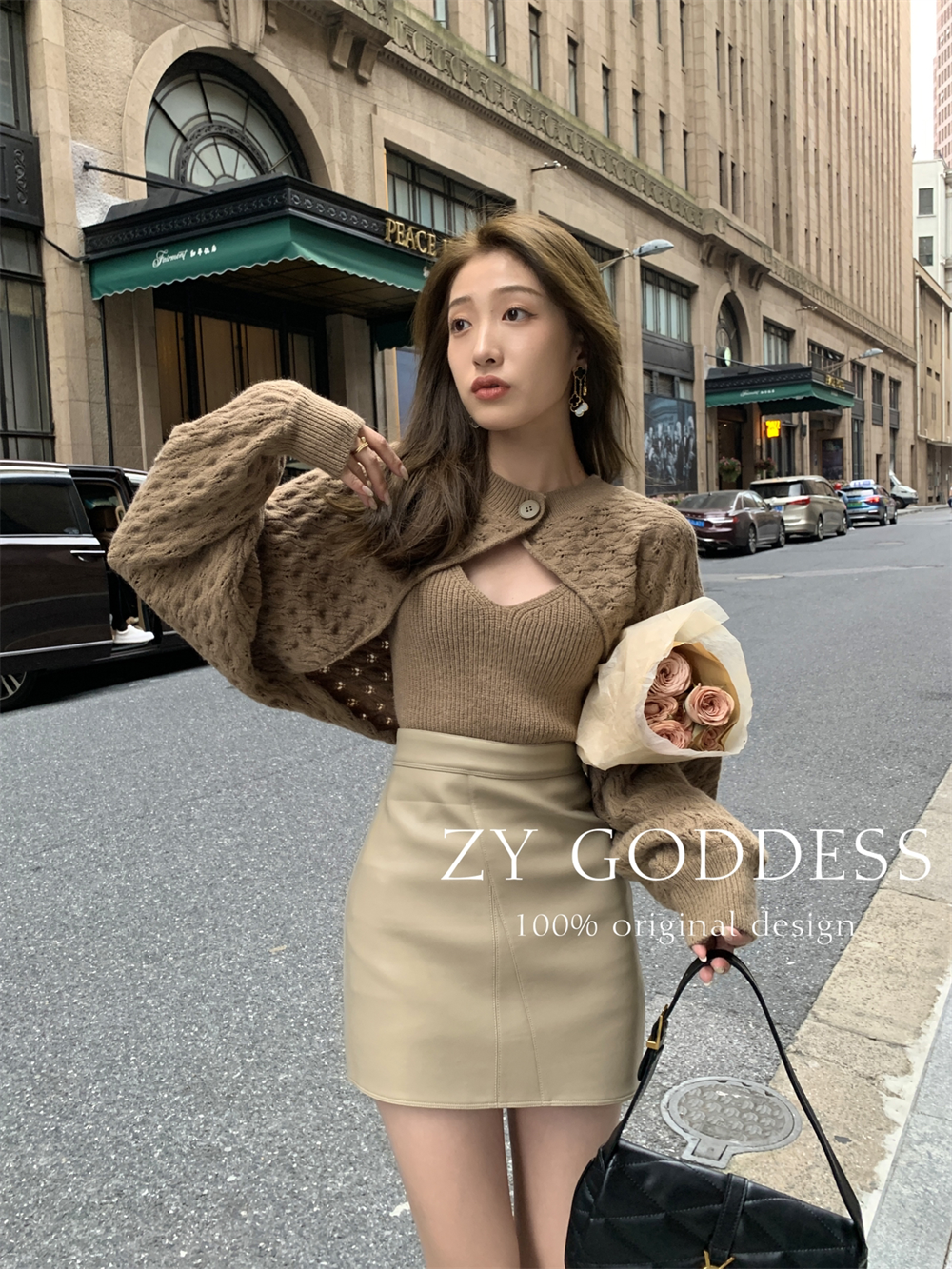 zy2023秋冬新款韓版設計感洋氣顯瘦針織背心兩件套小眾氣質毛衣女