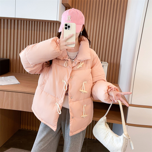 Actual shot of new winter Korean style loose Internet celebrity horn buckle warm cotton coat zipper cardigan jacket for women