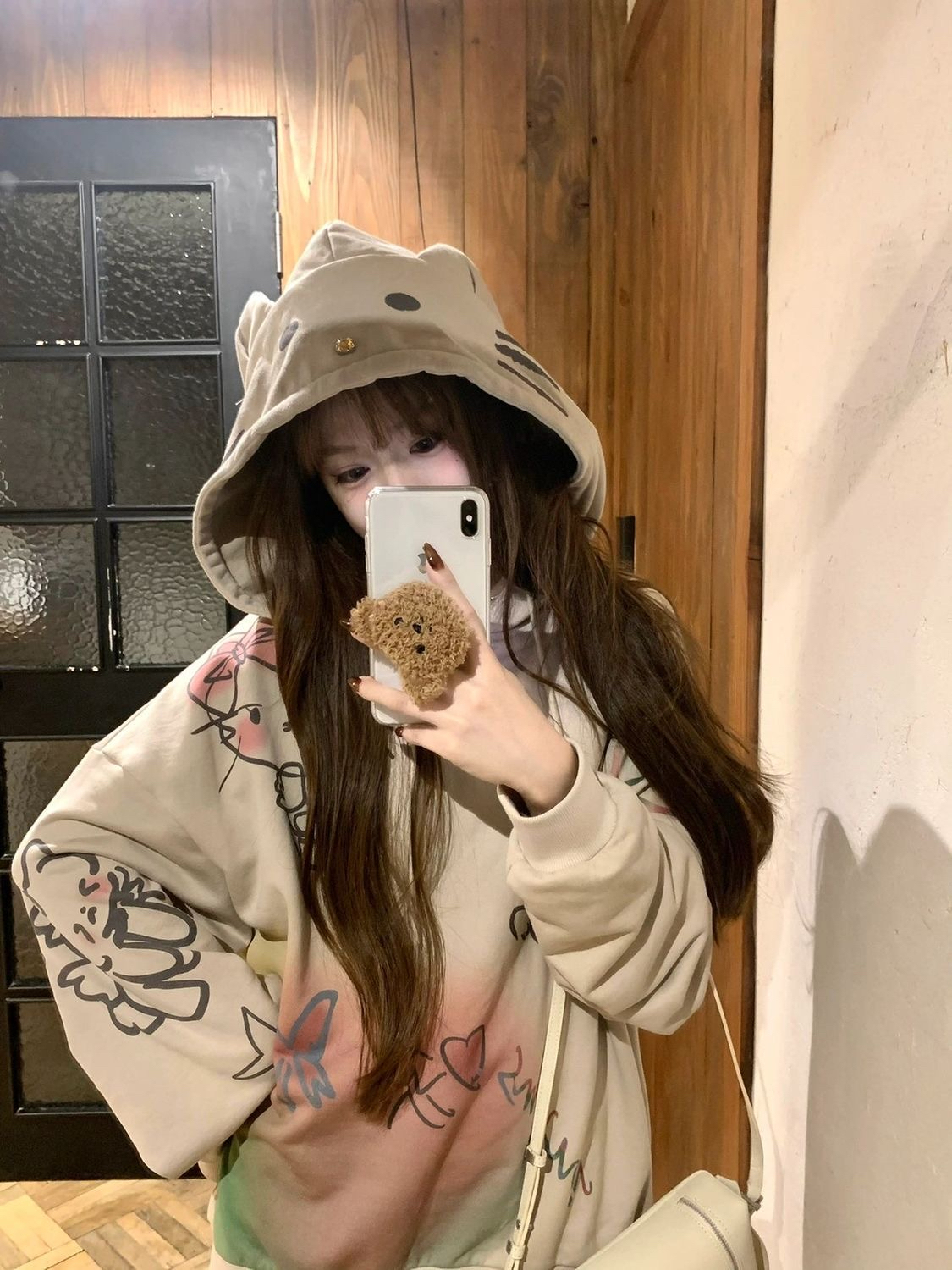 原版做工 漸變印花 CVC食毛華棉複合銀狐絨400克Kitty連帽衛衣