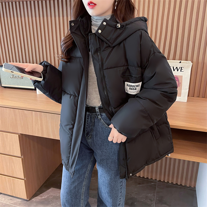 Actual shot of new winter Korean style loose hooded mid-length cotton coat zipper cardigan jacket for women