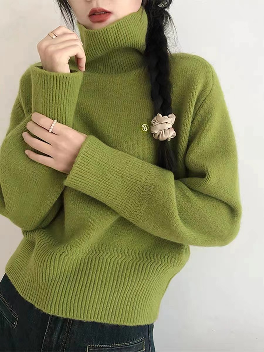 Turtleneck sweater for women autumn and winter 2023 new soft and lazy style loose outer wear high-quality knitted sweater thickened top