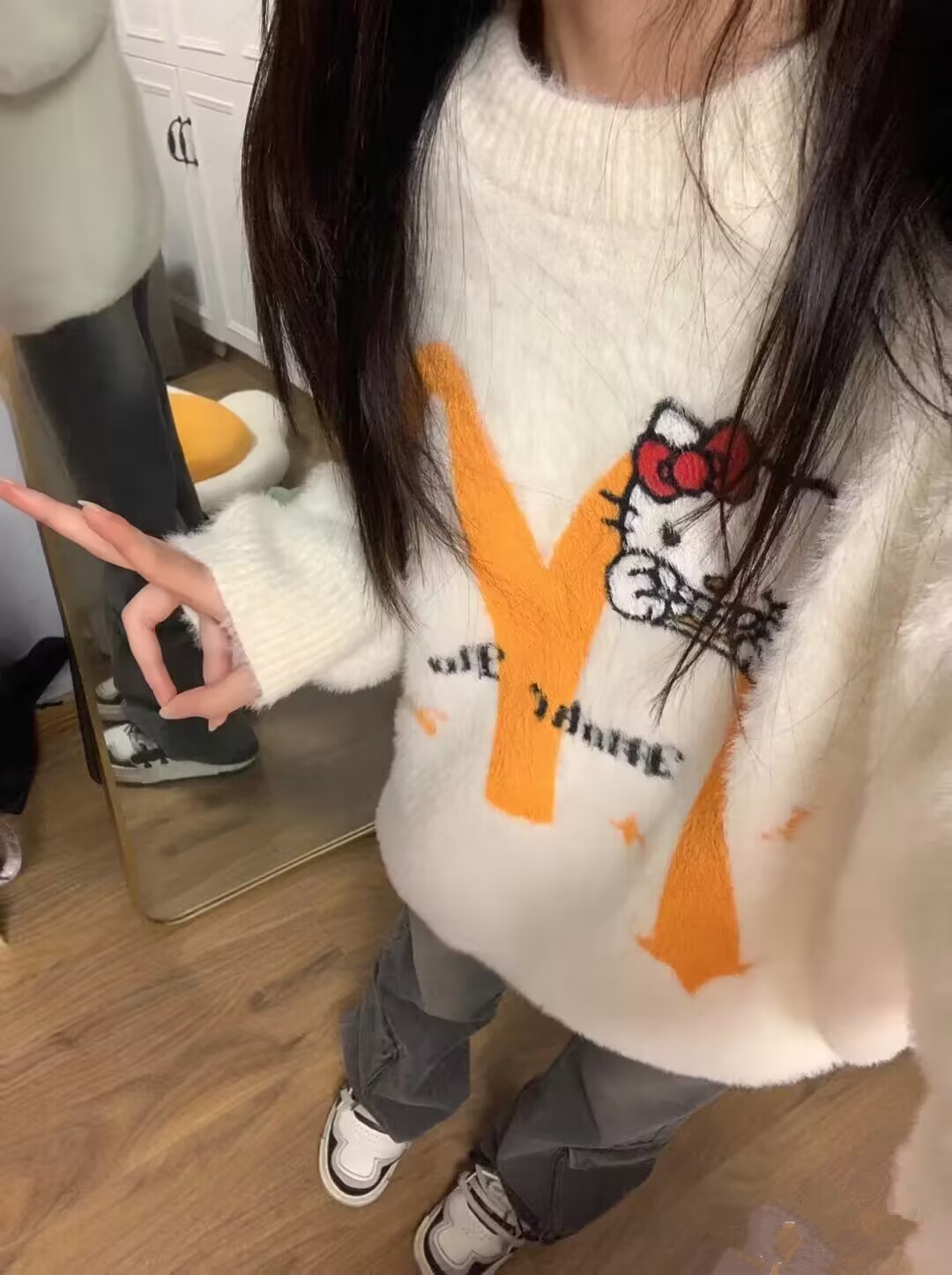 美式復古慵懶風寬鬆休閒毛衣女秋冬季ins潮設計感卡通圓領針織衫