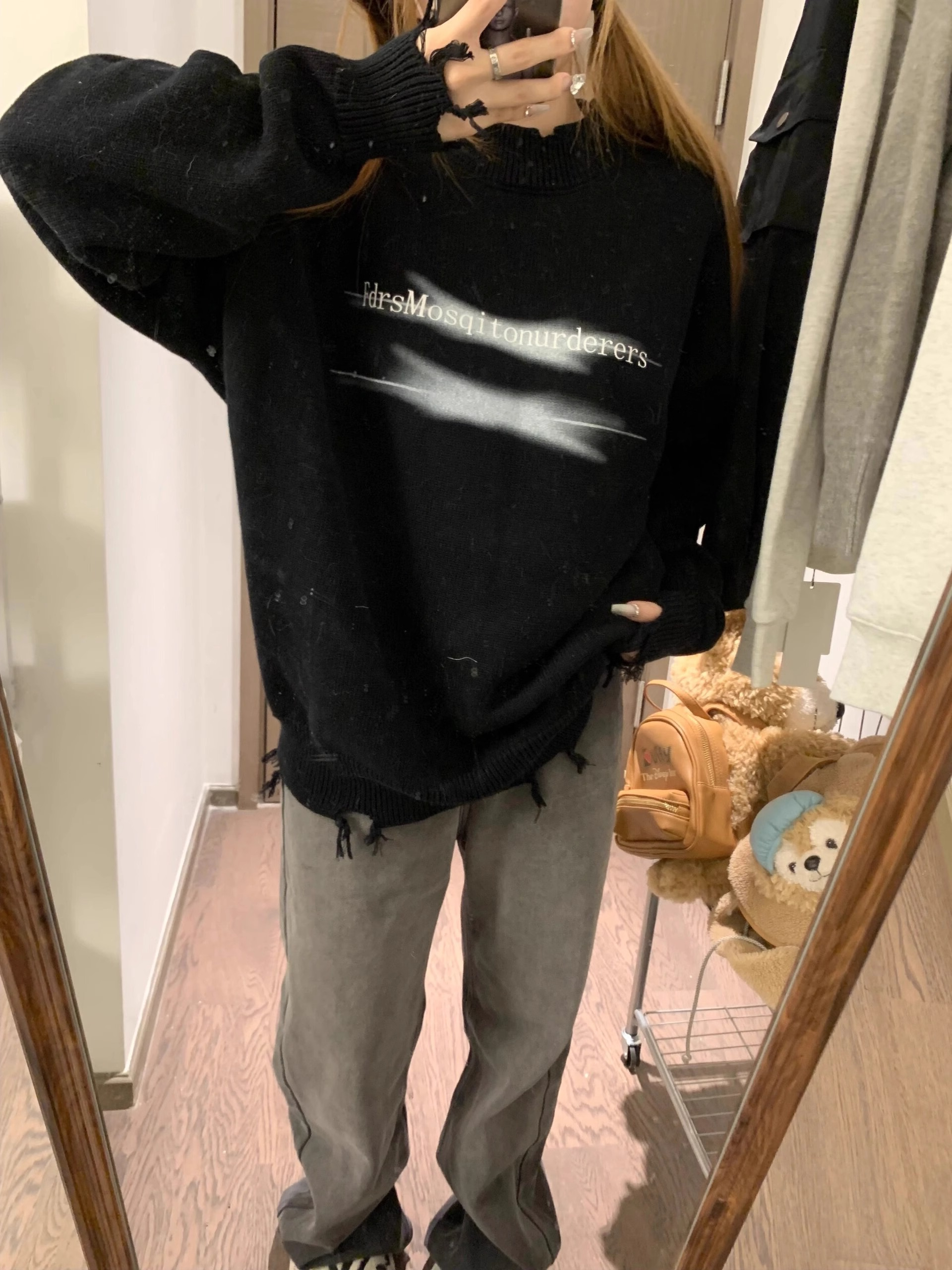 Sheep wool quality national trend American style ripped autumn and winter trendy brand letter sweater sweater