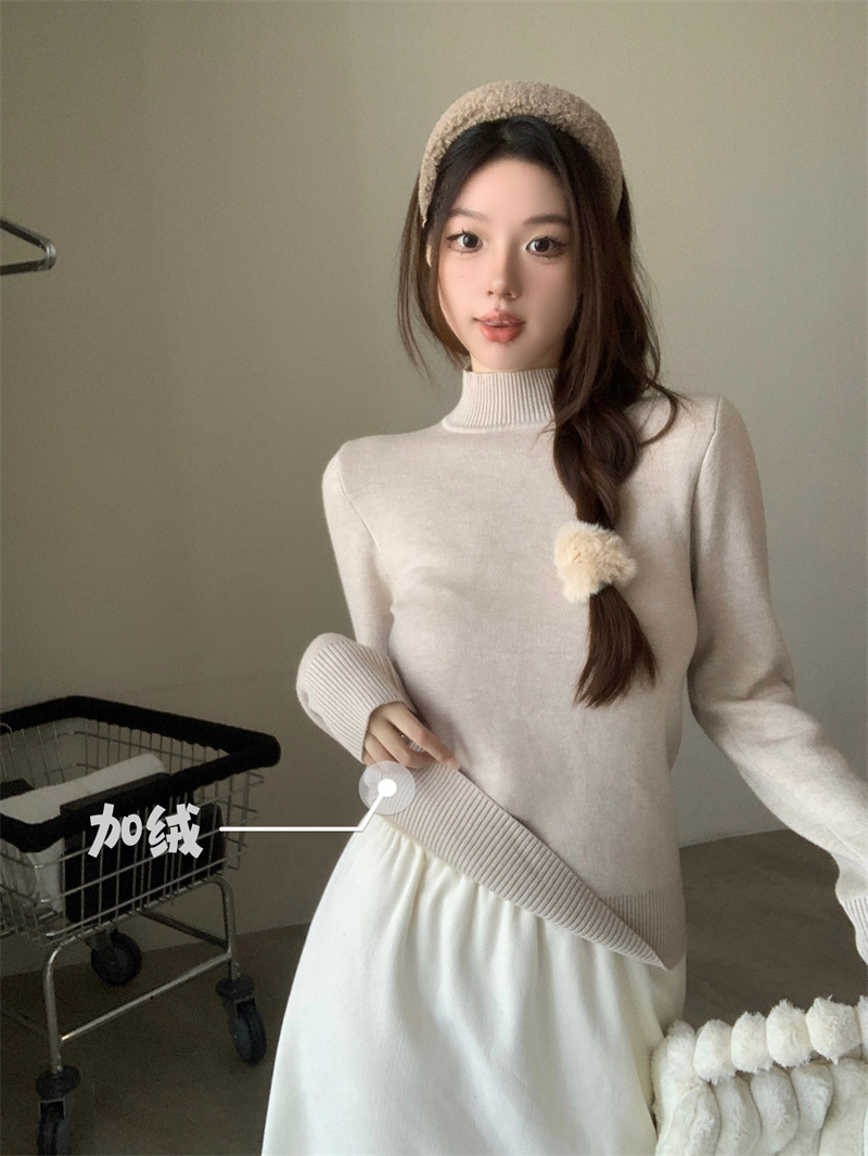 實拍 冬季一體水貂絨半高領百搭休閒顯瘦加絨加厚打底上衣
