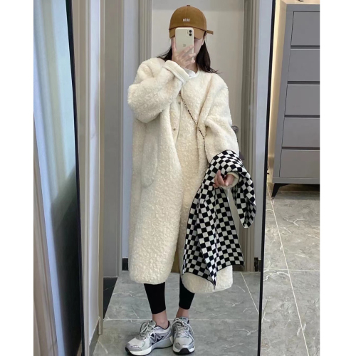 Mid-length lamb wool women's 2023 new autumn and winter Korean style ins Hong Kong style jacket