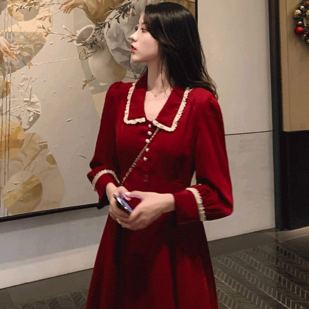 2023年新款輕熟風女裝秋冬連衣裙子春秋長裙復古法式超仙女森系