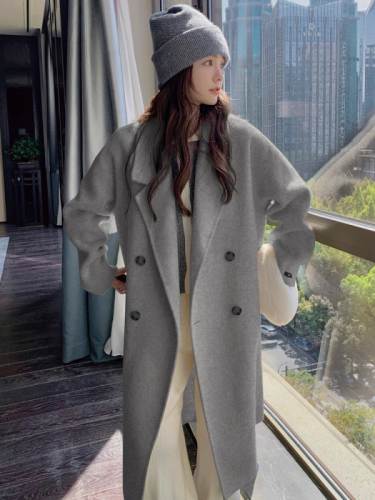 360g woolen coat with large permed buttons for women in autumn and winter, high-end mid-length loose woolen coat