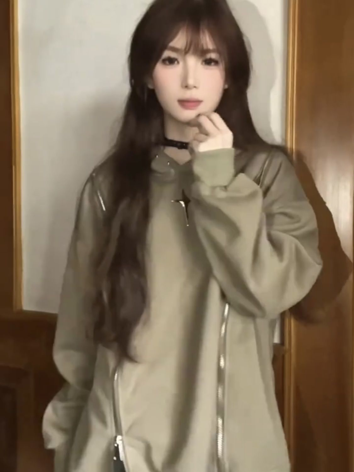 這件好酷!!!拼接拉鏈美式復古設計感連帽衛衣女INS韓版上衣服