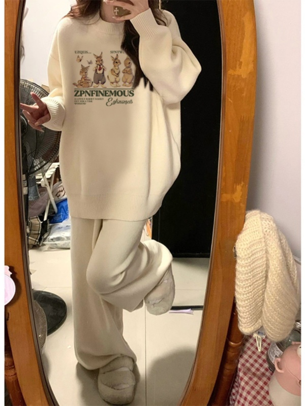 2023 new soft and glutinous lazy style round neck pullover sweater for women autumn thin knitted sweater jacket top