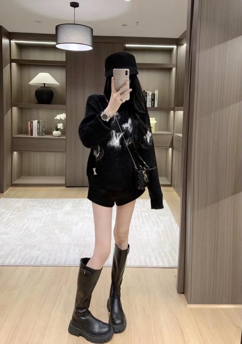 暗黑貴感刷毛國潮牌美式字母毛衣男女秋冬街頭寬鬆情侶針織上衣