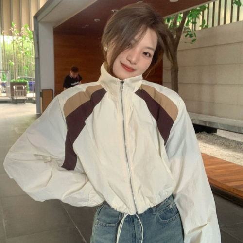 Windbreaker jacket for women 2023 autumn and winter new style petite short stand-up collar French retro Hepburn style casual top