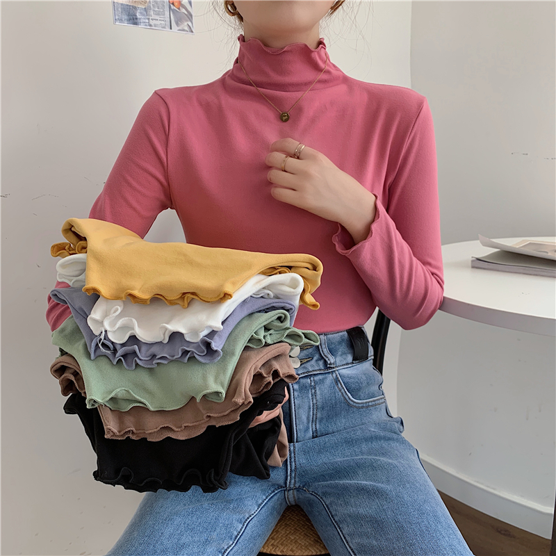 Autumn and winter half turtleneck double-sided German velvet thickened warm base layer with earrings