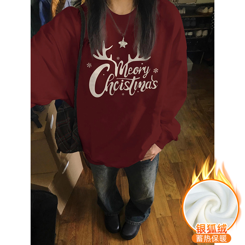 Chinese cotton composite silver fox velvet new autumn and winter round neck sweatshirt for women