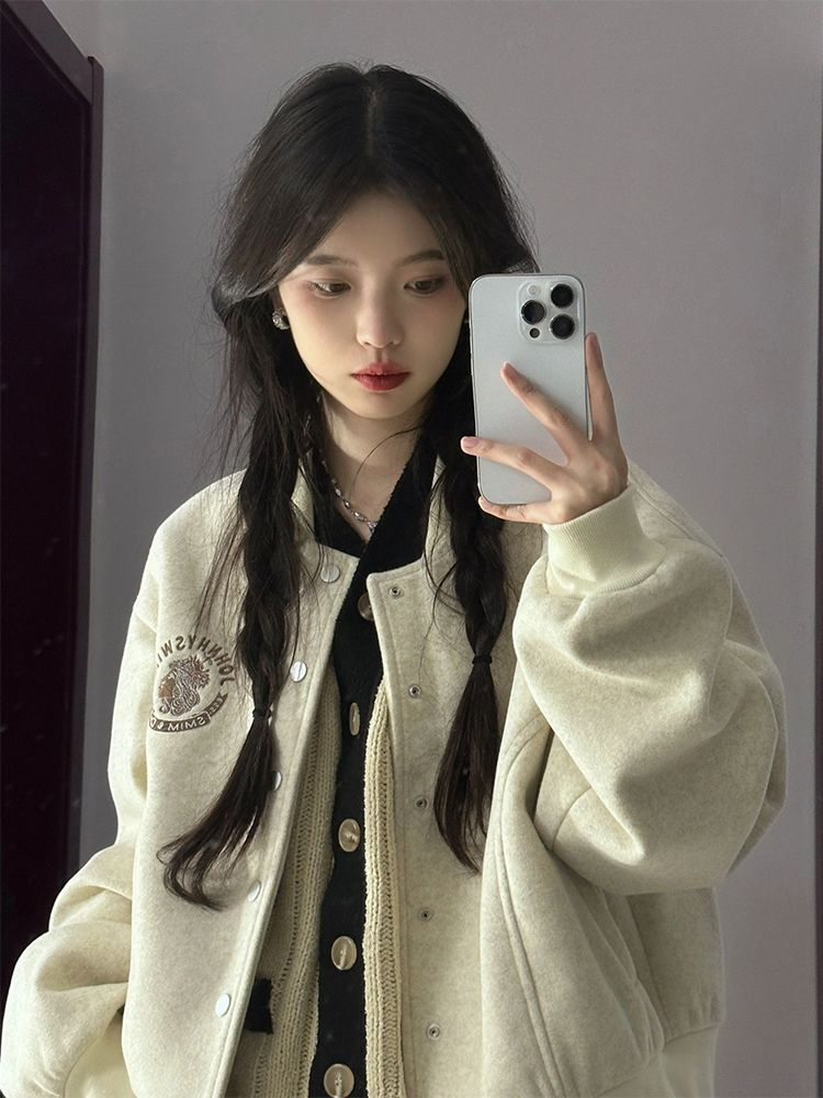 原版做工 刺繡工藝 原版面料550克 甜美學院風夾克棒球服外套女
