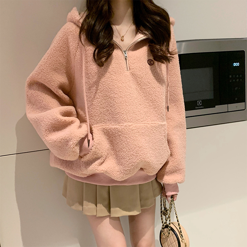 羊羔絨複合超柔 後領包邊羊羔毛加厚保暖新款冬衛衣女