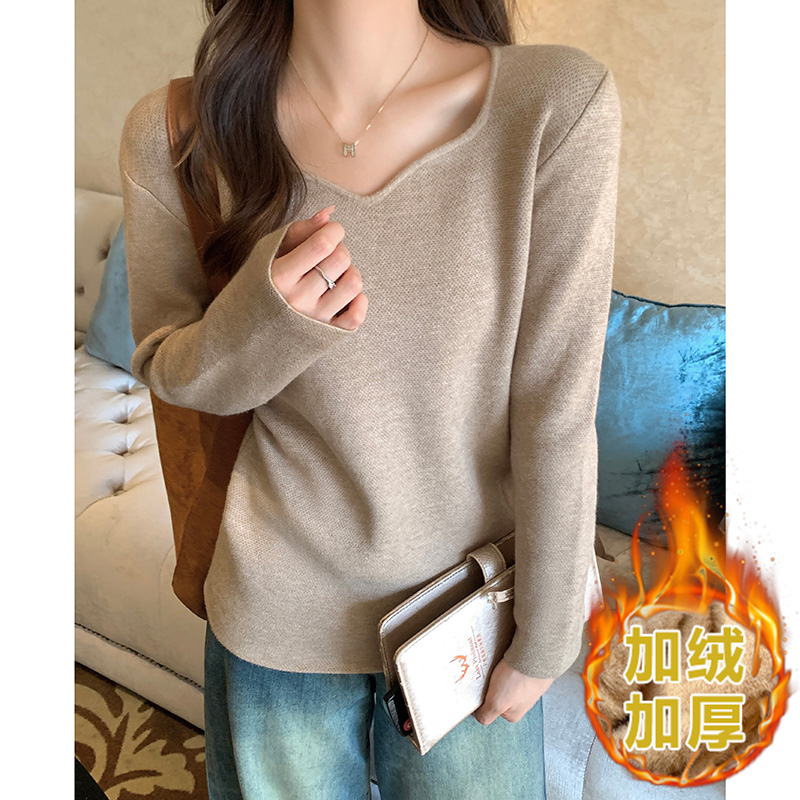 實拍一體水貂絨海鷗領針織毛衣女秋冬韓版保暖內搭加厚打底衫