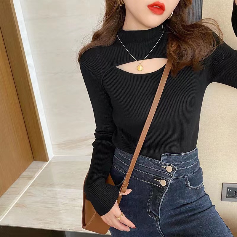 23057 Not a real shot, large size half turtleneck sweater for women, autumn and winter design, niche and western style inner layering shirt