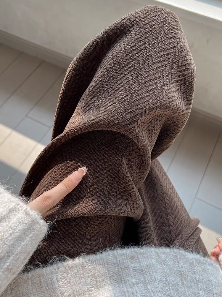 Herringbone woolen pants women's autumn and winter Maillard coffee casual pants loose straight wide-leg trousers