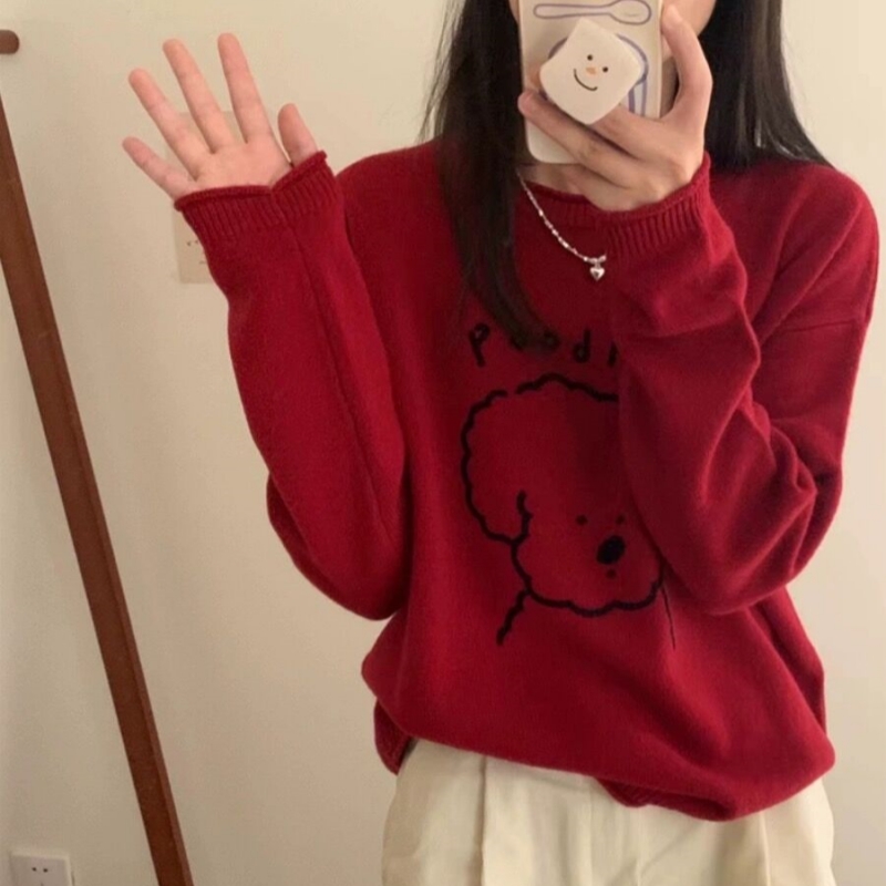 慵懶風橘色毛衣女秋冬2023新款 DOG卡通奶fufu超好看毛衣日系外穿