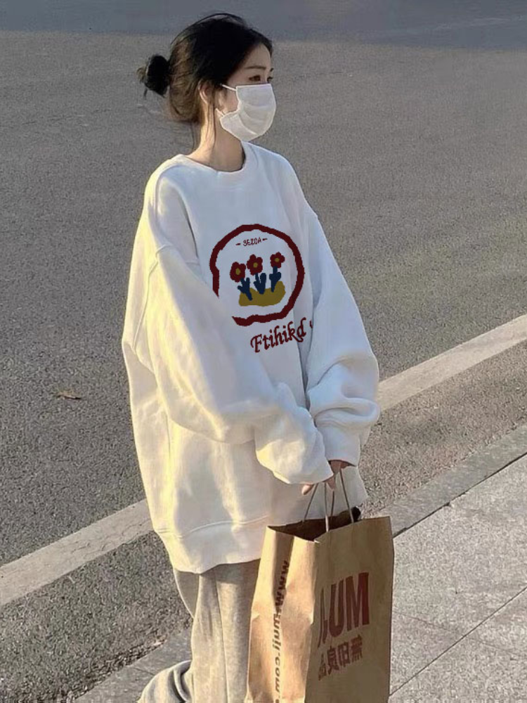 2023新款華棉複合薄款310克/加絨410克 秋冬裝衛衣女印花寬鬆大碼