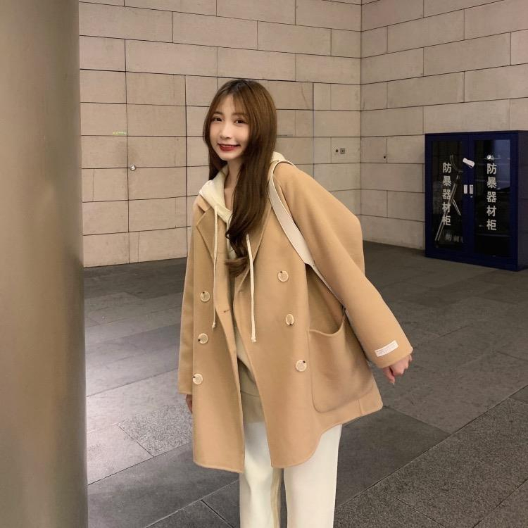 2023韓版秋冬季潮加厚毛呢外套女裝保暖小眾寬鬆顯瘦減齡雙排扣潮