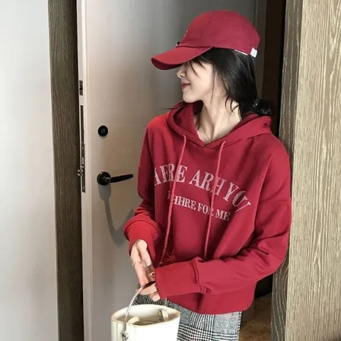 華棉複合牛奶絲短款連帽衛衣女漂亮衛衣慵懶風小個子校園風