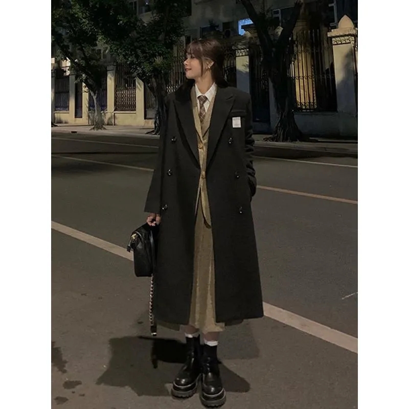 黑色毛呢外套女2023年秋冬新款赫本風韓版小個子高級感呢子大衣女